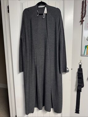 Simons Charcoal Long Open-Front Maxi Cardigan